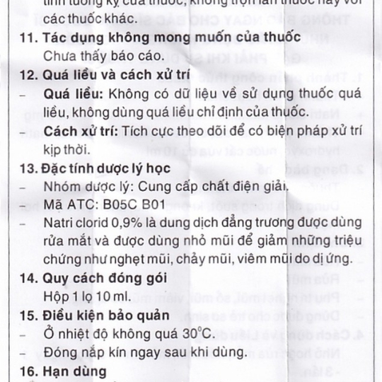 Thuốc nhỏ mắt, nhỏ mũi Natri Clorid 0,9% Pharmedic hỗ trợ rửa mắt, mũi (10ml)