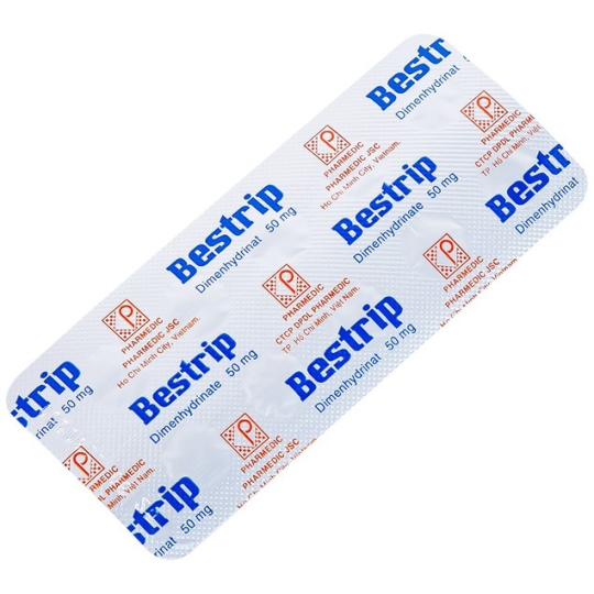 Thuốc Bestrip 50mg Pharmedic điều trị các chứng buồn nôn, say tàu xe (3 vỉ x 10 viên)