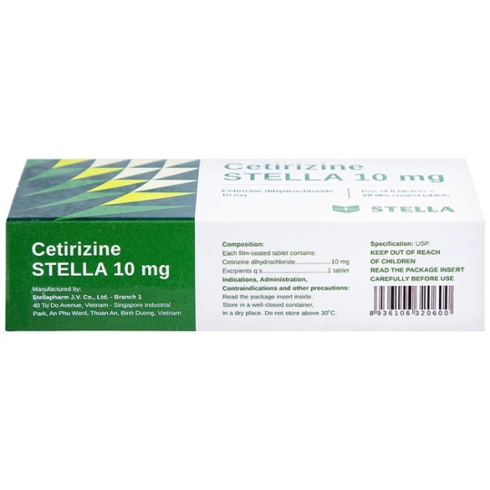 Thuốc Cetirizine Stella 10mg hỗ trợ giảm viêm mũi dị ứng, mày đay (5 vỉ x 10 viên)