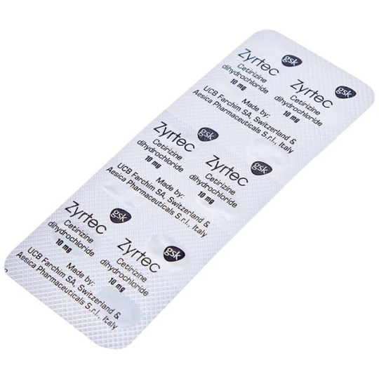 Thuốc Zyrtec 10mg GSK hỗ trợ điều trị mày đay, viêm mũi dị ứng (1 vỉ x 10 viên)