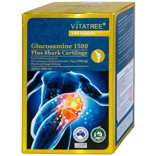 Viên uống Vitatree Glucosamine 1500 Plus Shark Cartilage hỗ trợ duy trì sức khỏe và chức năng của khớp, sụn khớp (100 viên)