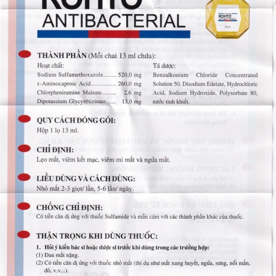 Thuốc nhỏ mắt Rohto Antibacterial điều trị lẹo mắt, viêm kết mạc, nhiễm khuẩn (13ml)