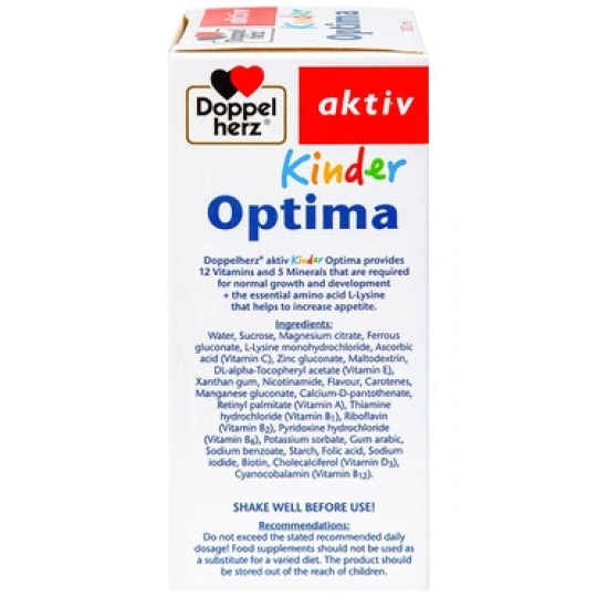 Dung dịch Kinder Optima Doppelherz Aktiv cung cấp L-lysine, một số vitamin và khoáng chất (100ml)