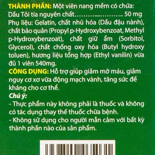 Dầu Tỏi Tuệ Linh hỗ trợ giảm mỡ máu, giảm nguy cơ xơ vữa động mạch vành (100 viên)