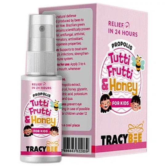 Dung dịch xịt Propolis Tutti Frutti & Honey Tracybee giảm đau họng, viêm họng, ho (30ml)