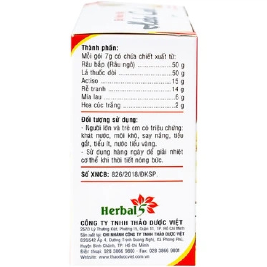 Bột nước mát Herbal Cool thanh nhiệt, mát gan, lợi tiểu (10 gói)