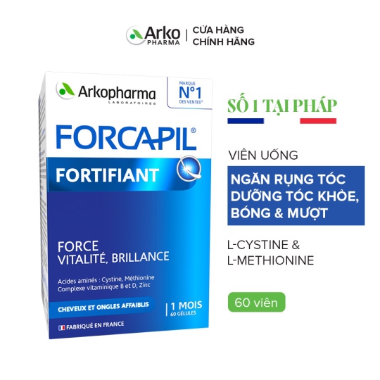 Viên uống ngừa rụng tóc, dưỡng tóc khỏe bóng mượt Arkopharma Forcapil Fortifiant (hộp 60 viên)