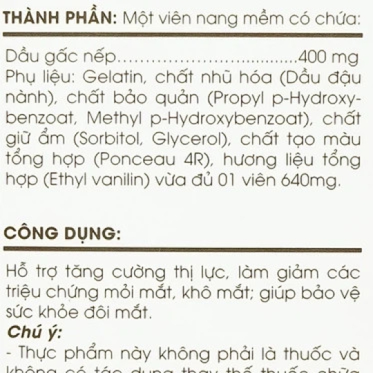 Viên uống Dầu Gấc Tuệ Linh hỗ trợ bảo vệ sức khỏe đôi mắt, tăng cường thị lực (60 viên)