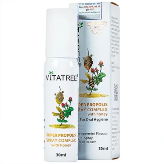 Xịt keo ong Vitatree Super Propolis Spray Complex With Honey hỗ trợ chống oxy hóa, giảm đau rát họng (30ml)