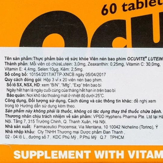 Viên nén Ocuvite Lutein Bausch & Lomb hỗ trợ tăng cường thị lực (3 vỉ x 20 viên)