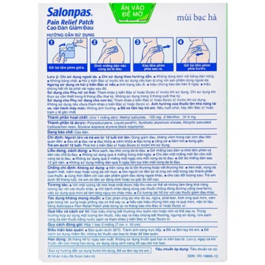 Cao dán Salonpas Pain Relief Patch Hisamitsu giúp giảm đau, kháng viêm (5 miếng)