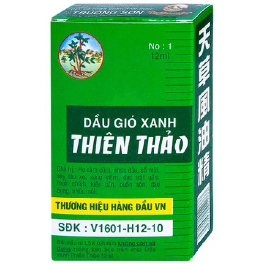 Dầu gió xanh Thiên Thảo hỗ trợ điều trị ho cảm cúm, nhức đầu, sổ mũi, say tàu xe (12ml)