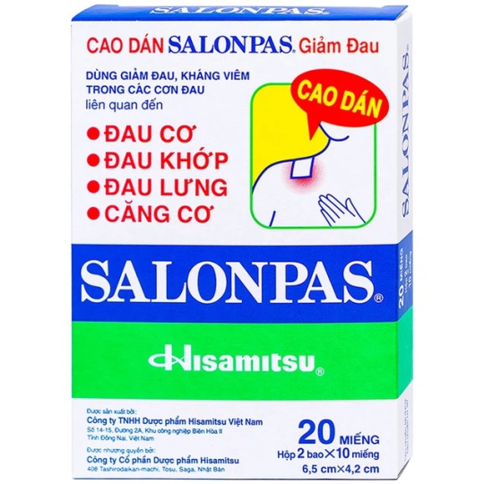 Cao dán Salonpas Hisamitsu hỗ trợ giảm đau, kháng viêm (20 miếng)