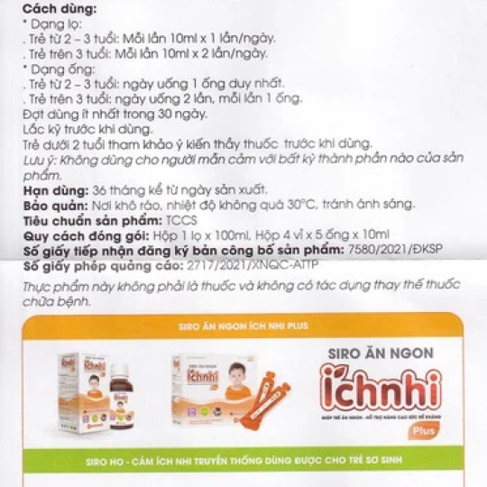 Siro Ích Nhi Plus Nam Dược bổ sung kẽm, seien và lysin giúp trẻ ăn ngon (100ml)